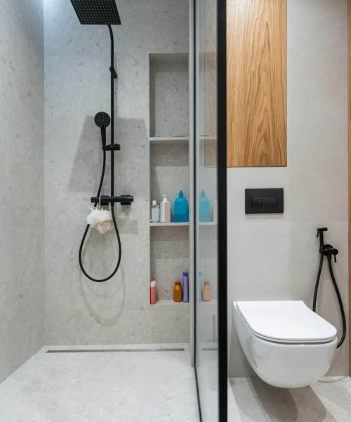 Bright elegant bathroom interior in a luxury house